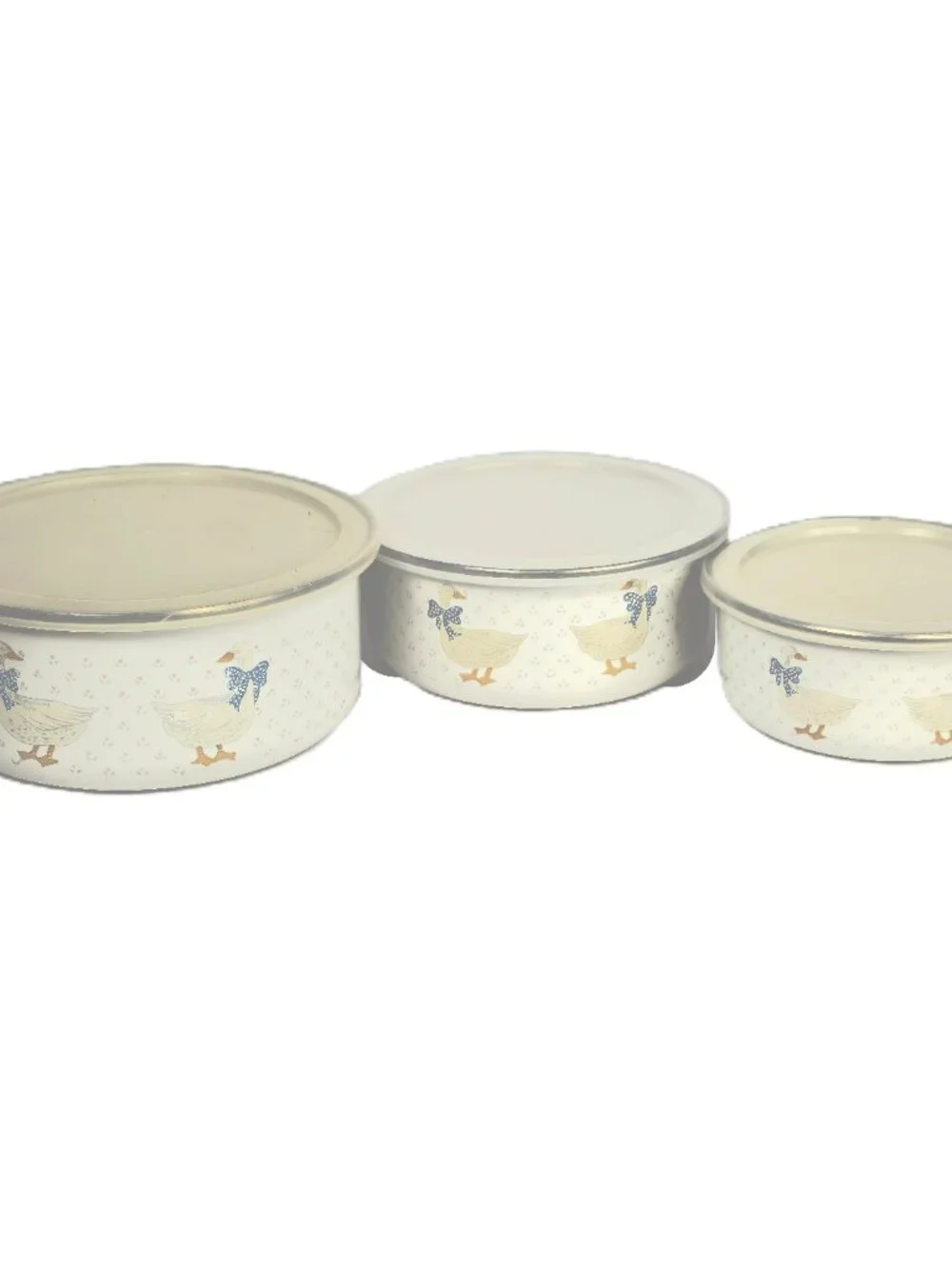 Vintage Goose Enamelware Nesting Bowls Set of 3 with Lids Country Farm Kitchen